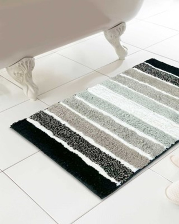 Tonal Stripe Bathmat 46x76cm Black and Grey Shower Floor Mat Absorbant Stylish and Soft