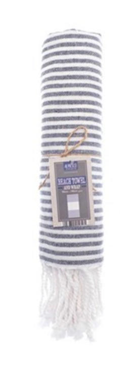 Hammam Beach Towel 95 x 190 Stripe Blue Picnic Blanket Wrap Cover Up Polycotton Soft and Light Fabric