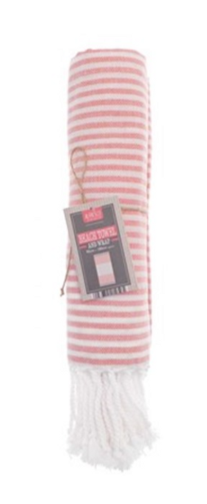 Hammam Beach Towel 95 x 190 Stripe Pink Picnic Blanket Wrap Cover Up Polycotton Soft and Light Fabric