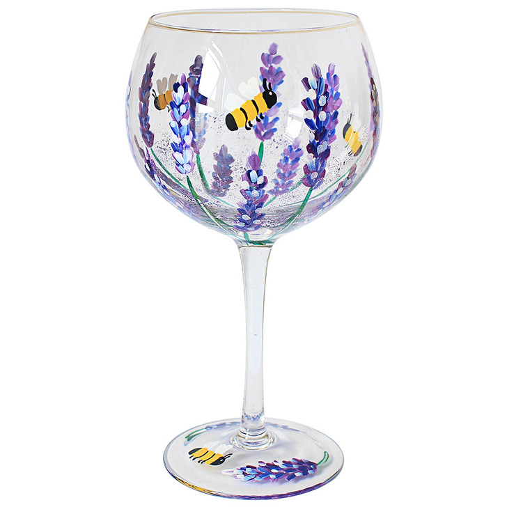Lynsey Johnstone Handpainted Bees & Lavender Gin Glass Cocktails Large Wine Glass