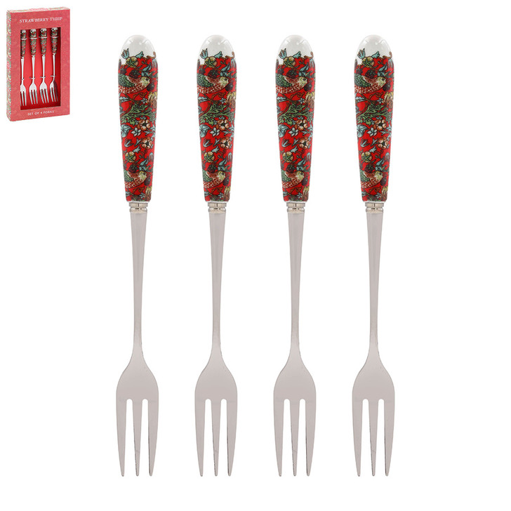 William Morris Strawberry Thief Forks Set of 4 Red