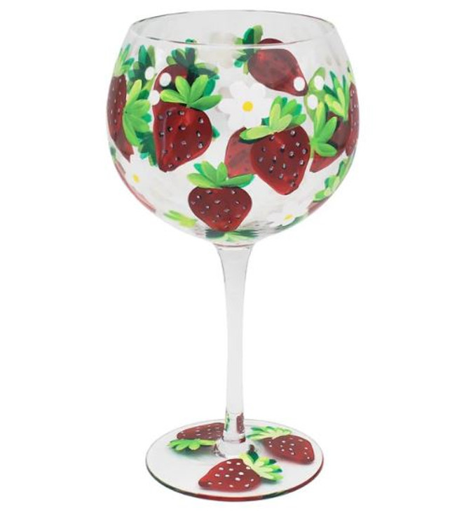 Lynsey Johnstone Handpainted Strawberry Gin Glass Cocktails Large Wine Glass