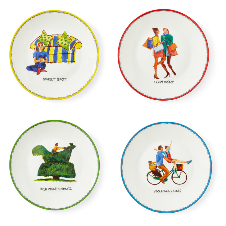 Spode Kit Kemp Doodles set of 4 Tidbit Plates Assorted Fun Designs