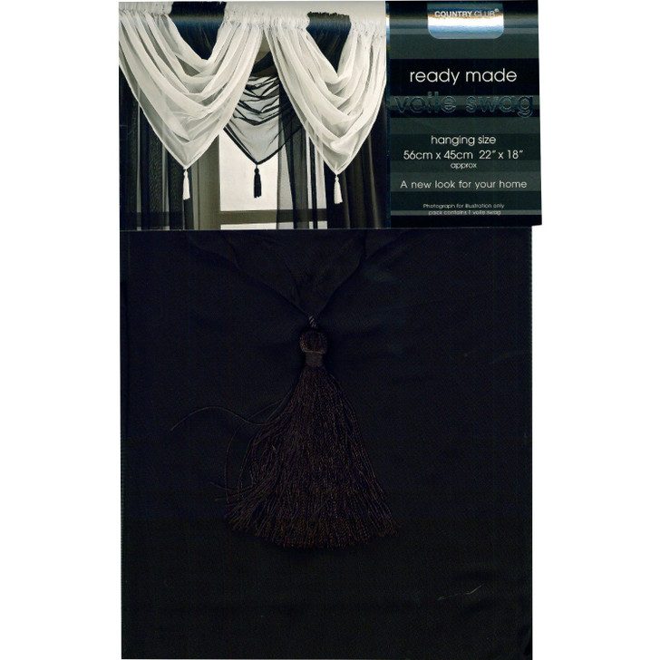 Country Club Single Plain Voile Swag Black 56cm x 45cm