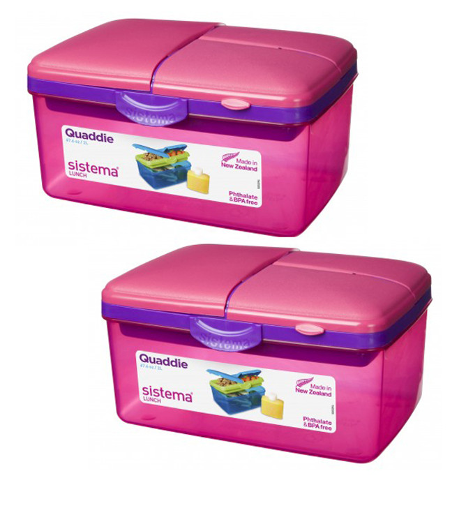 2 Sistema Pink 2L Quaddie Lunch Boxes