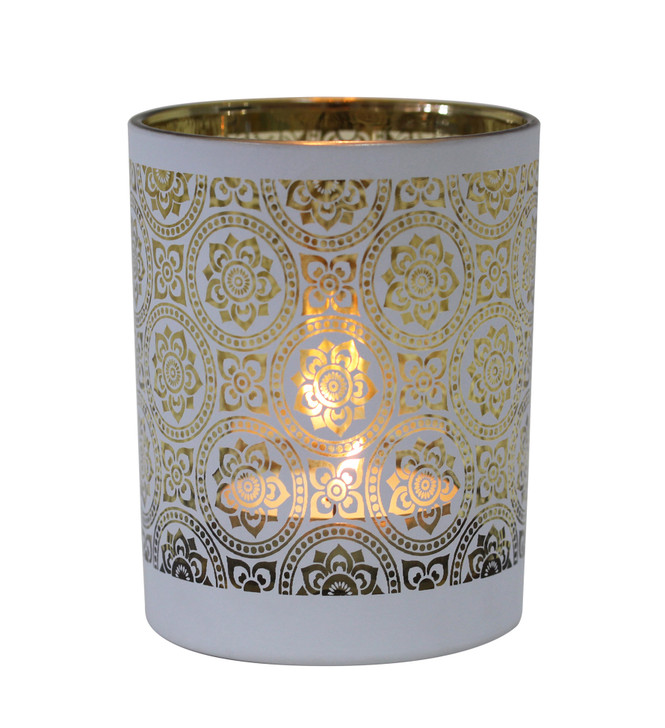 Table Tech Zaragoza 12.5cm Glass Candle Holder White Gold