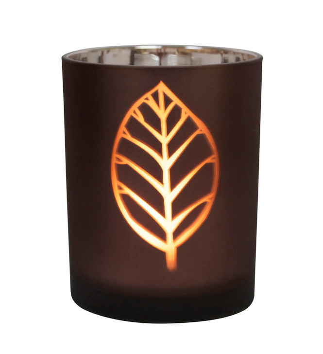 Table Tech Leaf Design 12.5cm Glass Candle Holder Brown Silver