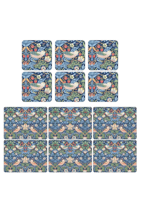 Pimpernel Strawberry Thief Placemats and Coasters Blue Set of 6