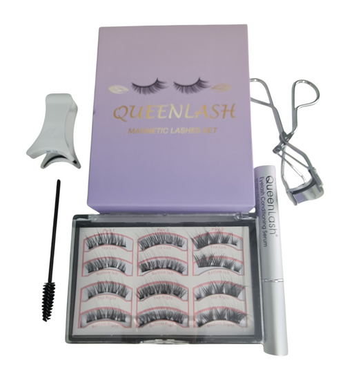 Magnetic False Eyelashes Set with QueenLashes Growth Serum, Eyelash Curler, Application Tools