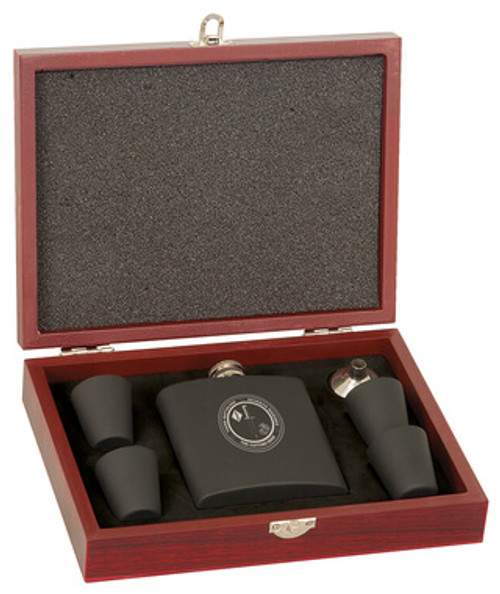 Matte Black Flask Set w/ Wood Presentation Box Matte Black Flask Set w/ Wood Presentation Box