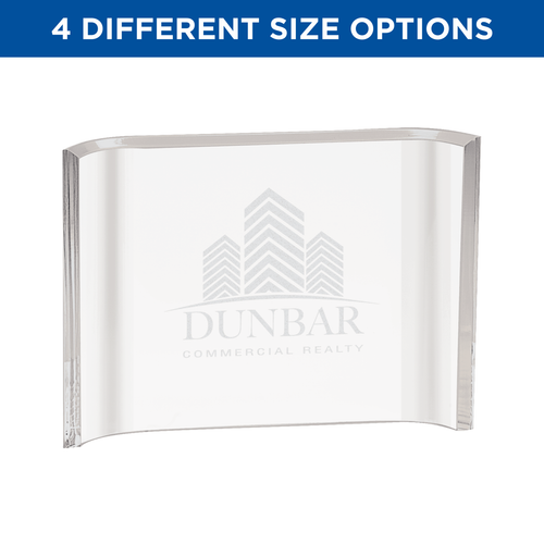 Clear Crescent acrylic award | 4 sizes, Free engraved logo and personalization, 1-2 day production