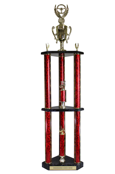 Double 3 post trophy - 2 sizes 43 inch and 39 inch. - Free shipping, Free Engraving & Fast production