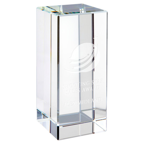 Great as a low cost glass award or as a unique paper weight. This Glass block is a perfect addition to any office. 3 sizes available all with fast shipping and Free laser Engraving