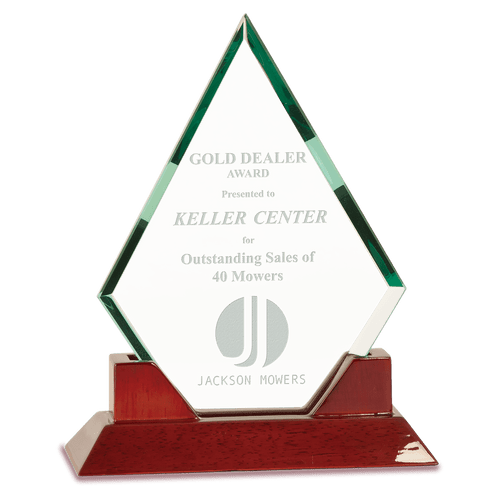 Prestige Diamond Glass Award | 2 sizes available for this elegant diamond shaped glass sitting in a rosewood piano finish base.