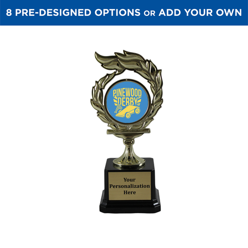 Personalized Pinewood Derby Flame Trophy Personalized Pinewood Derby Flame Trophy