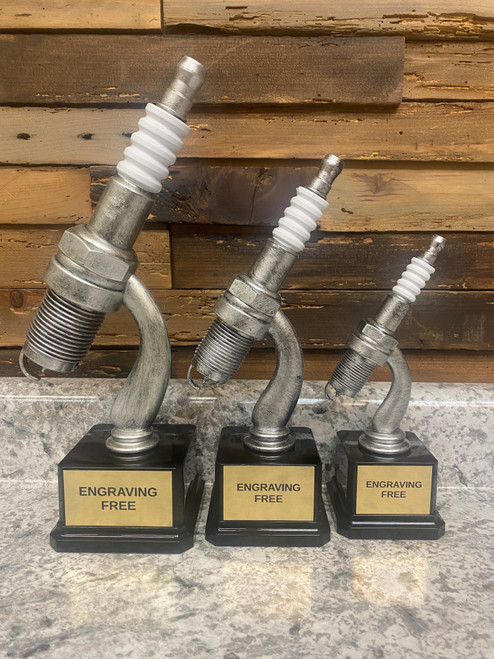 Spark Plug set of 3 trophies - Car show spark plug awards with free engraving and fast production Spark Plug set of 3 trophies - Car show spark plug awards with free engraving and fast production