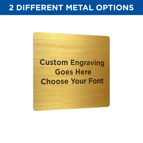 3x3 GOLD BRASS PLATE WITH BLACK LETTERING PRINTED ON TOP