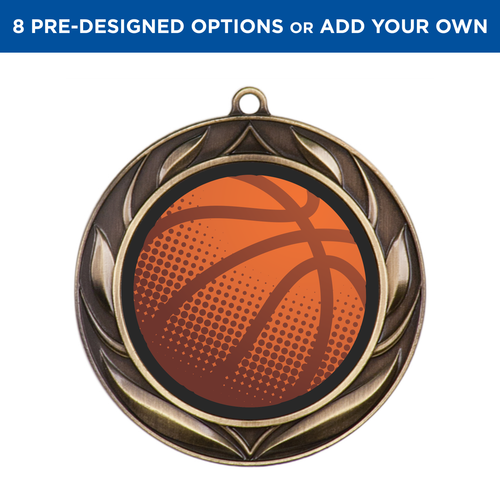 Gold Basketball Wreath Insert Medal Gold Basketball Wreath Insert Medal