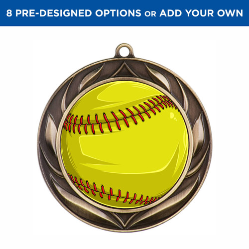 Gold Softball Wreath Insert Medal Gold Softball Wreath Insert Medal