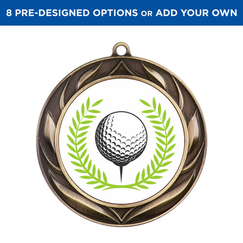 Gold Golf Wreath Insert Medal Gold Golf Wreath Insert Medal
