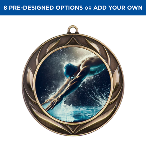 Gold Swimming Wreath Insert Medal Gold Swimming Wreath Insert Medal