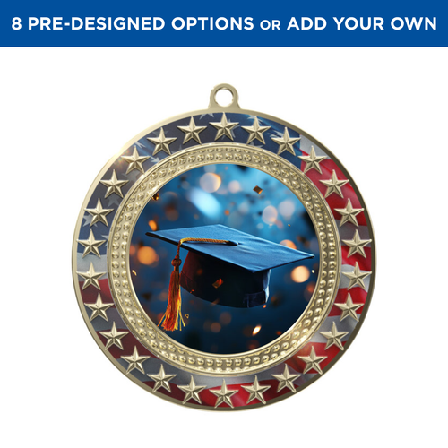 Gold Academic Radiant Star Patriotic Insert Medal Gold Academic Radiant Star Patriotic Insert Medal