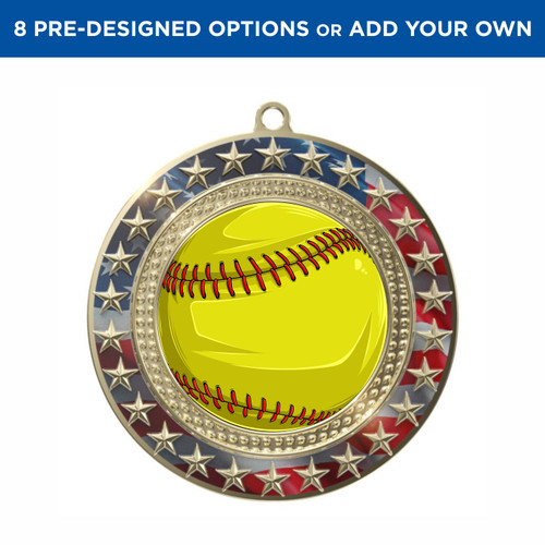 Gold Softball Radiant Star Patriotic Insert Medal Gold Softball Radiant Star Patriotic Insert Medal