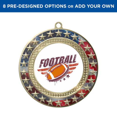 Gold Football Radiant Star Patriotic Insert Medal Gold Football Radiant Star Patriotic Insert Medal