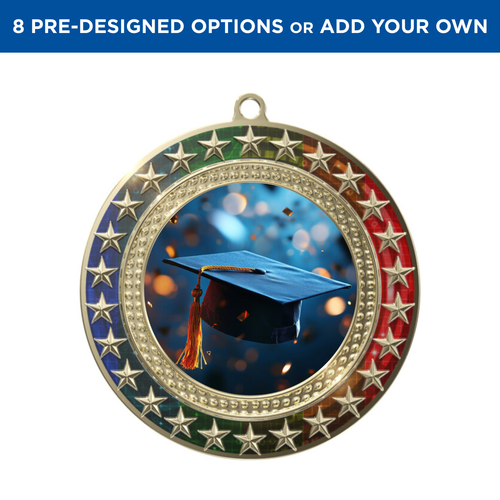 Gold Academic Radiant Star Multicolor Insert Medal Gold Academic Radiant Star Multicolor Insert Medal