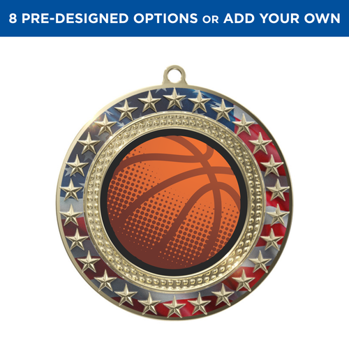 GoldBasketball Radiant Star Patriotic Insert Medal GoldBasketball Radiant Star Patriotic Insert Medal