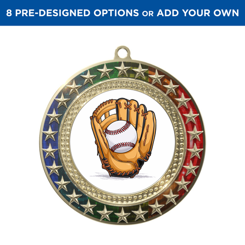 Gold Baseball Radiant Star Multicolor Insert Medal