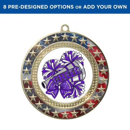 Gold Cheerleading Radiant Star Patriotic Insert Medal Gold Cheerleading Radiant Star Patriotic Insert Medal
