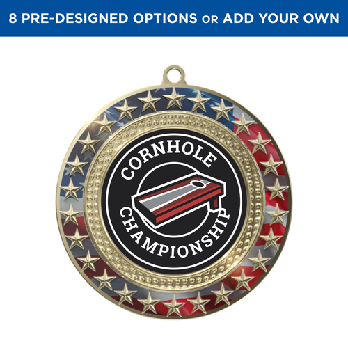 Gold Cornhole Radiant Star Patriotic Insert Medal Gold Cornhole Radiant Star Patriotic Insert Medal