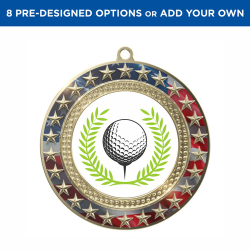 Gold Golf Radiant Star Patriotic Insert Medal