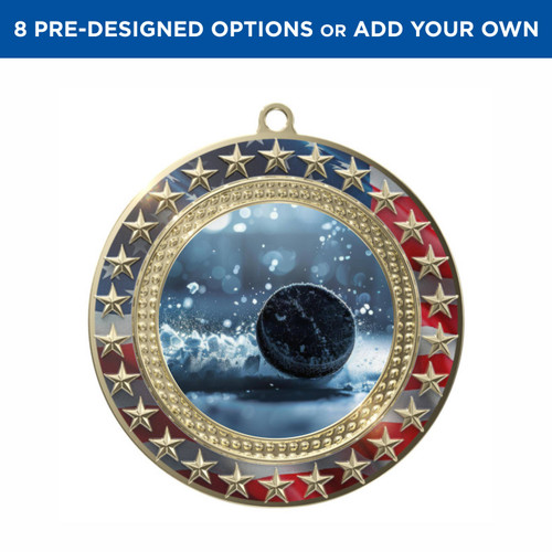 Gold Hockey Radiant Star Patriotic Insert Medal Gold Hockey Radiant Star Patriotic Insert Medal