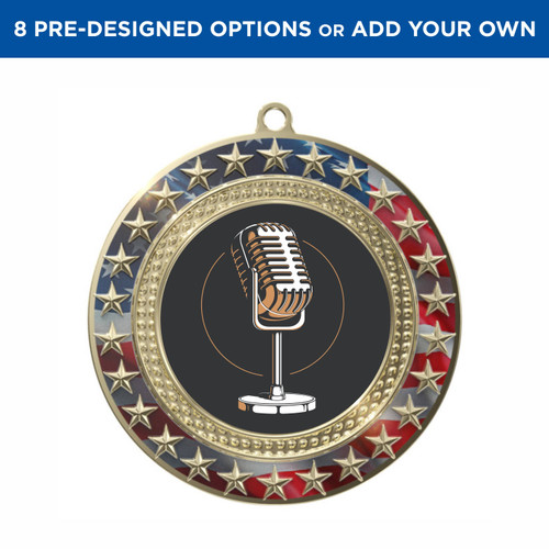 Gold Music Radiant Star Patriotic Insert Medal Gold Music Radiant Star Patriotic Insert Medal