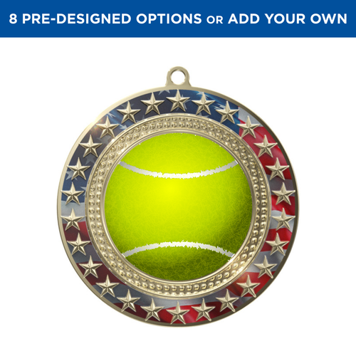 Gold Tennis Radiant Star Patriotic Insert Medal Gold Tennis Radiant Star Patriotic Insert Medal