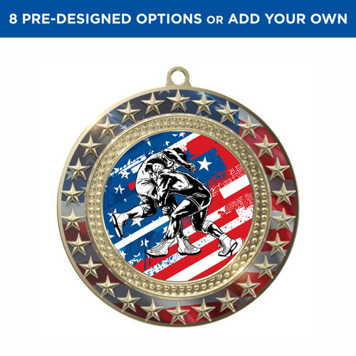 Gold Wrestling Radiant Star Patriotic Insert Medal Gold Wrestling Radiant Star Patriotic Insert Medal