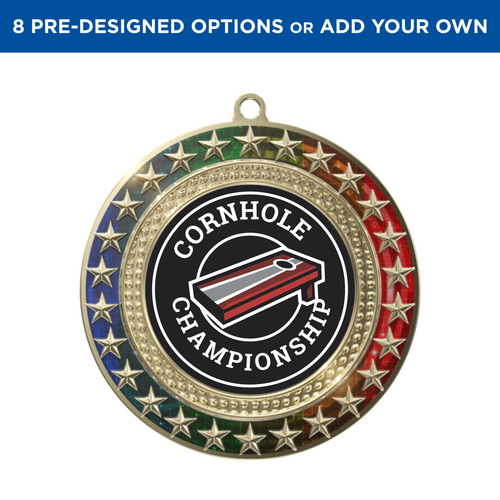 Gold Cornhole Radiant Star Multicolor Insert Medal Gold Cornhole Radiant Star Multicolor Insert Medal