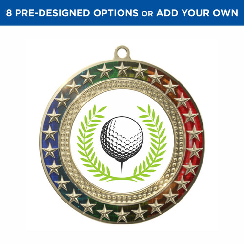 Gold Golf Radiant Star Multicolor Insert Medal