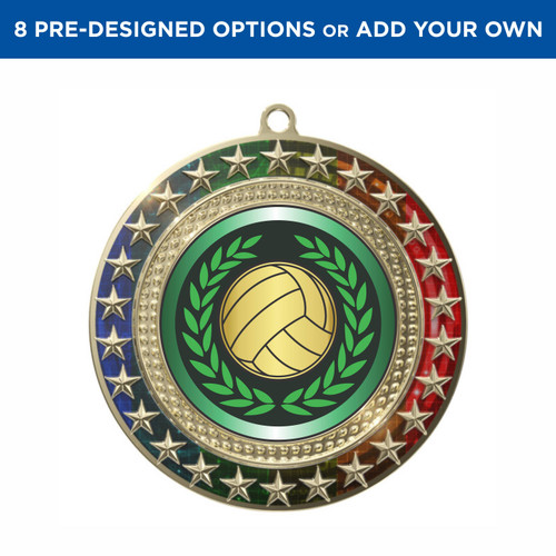 Gold Volleyball Radiant Star Multicolor Insert Medal Gold Volleyball Radiant Star Multicolor Insert Medal