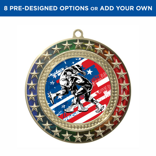 Gold Wrestling Radiant Star Multicolor Insert Medal Gold Wrestling Radiant Star Multicolor Insert Medal