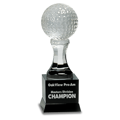 Personalized Crystal Golf Ball on Black Pedestal Award