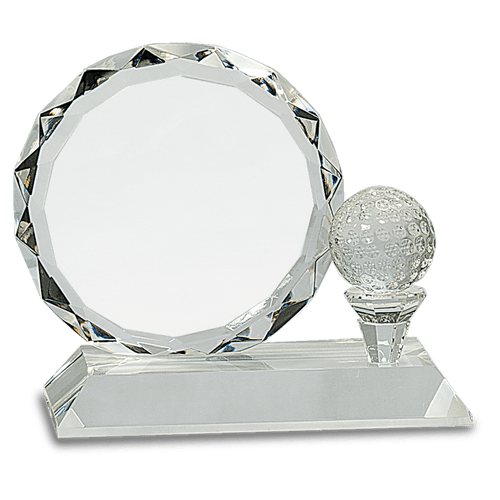5 1/4 " Round Facet Crystal with Golf Ball on Clear Pedestal Base
