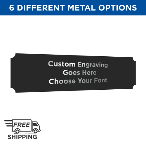 1x5 BLACK ALUMINUM PLATE WITH SILVER ENGRAVING AND NOTCHED CORNERS