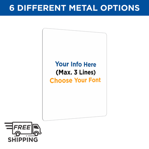 10x12 White Aluminum Plate with rounded corners and colored wording printed on top.