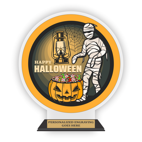 7-Inch Round Jack-o’-Lantern and Mummy Acrylic Trophy