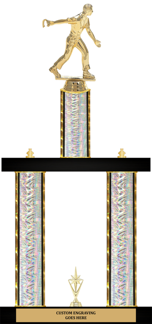 TWO COLUMN TROPHY WITH MALE HORSESHOE PLAYER