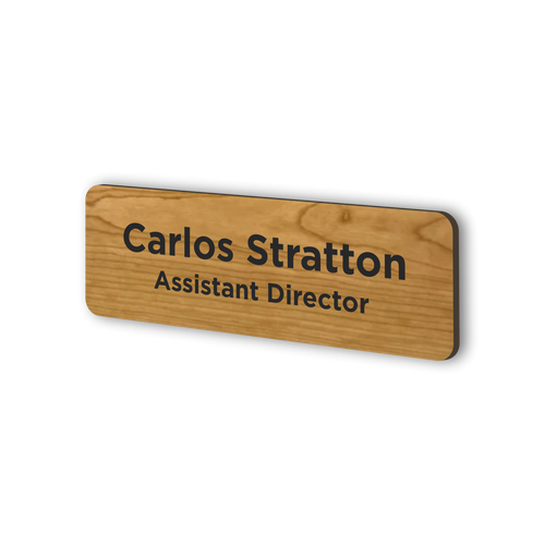 Premium laser wood name tags and badges