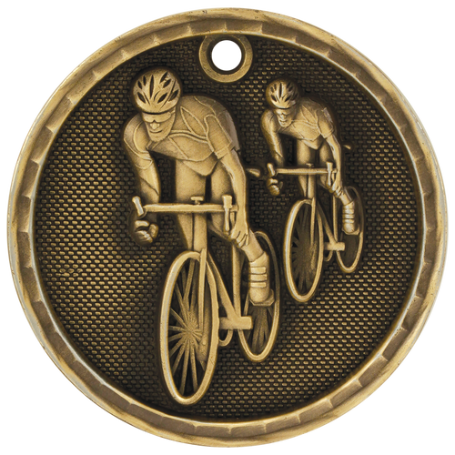 Gold Cycling 3D Medal - 2 inch medal with free engraving